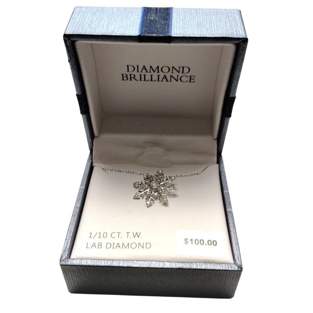 Sterling Silver 1/10 Ct. T.W. Lab Diamond Snowflake Pendant Necklace